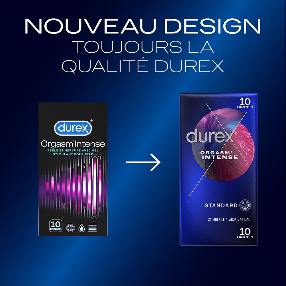 Durex Préservatifs Orgasm' Intense - 10 Préservatifs Extra Lubrifiés Stimulants et Texturés