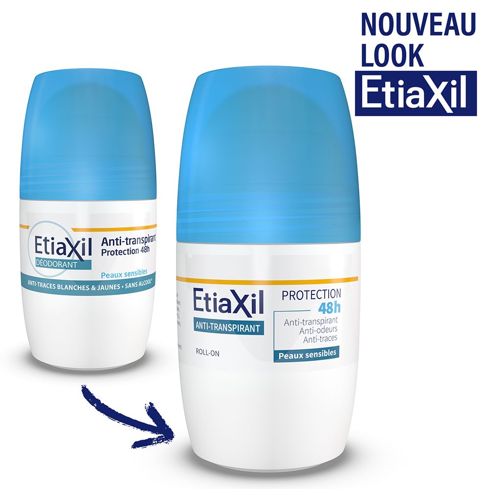 ETIAXIL - Déodorant Anti-transpirant -  Traitement Transpiration Modérée - Aisselles - Protection 48h - Roll on - Fabriqué en France - Lot de 2