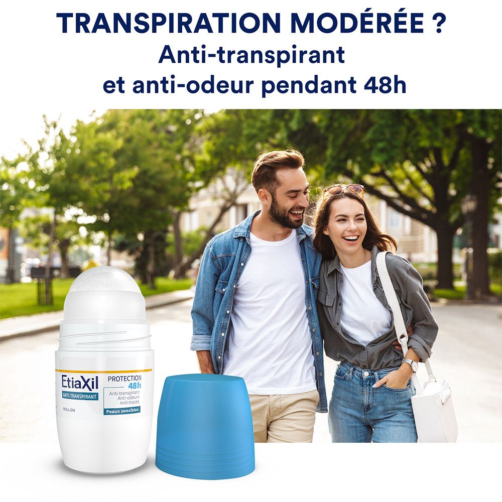 ETIAXIL - Déodorant Anti-transpirant -  Traitement Transpiration Modérée - Aisselles - Protection 48h - Roll on - Fabriqué en France - Lot de 2