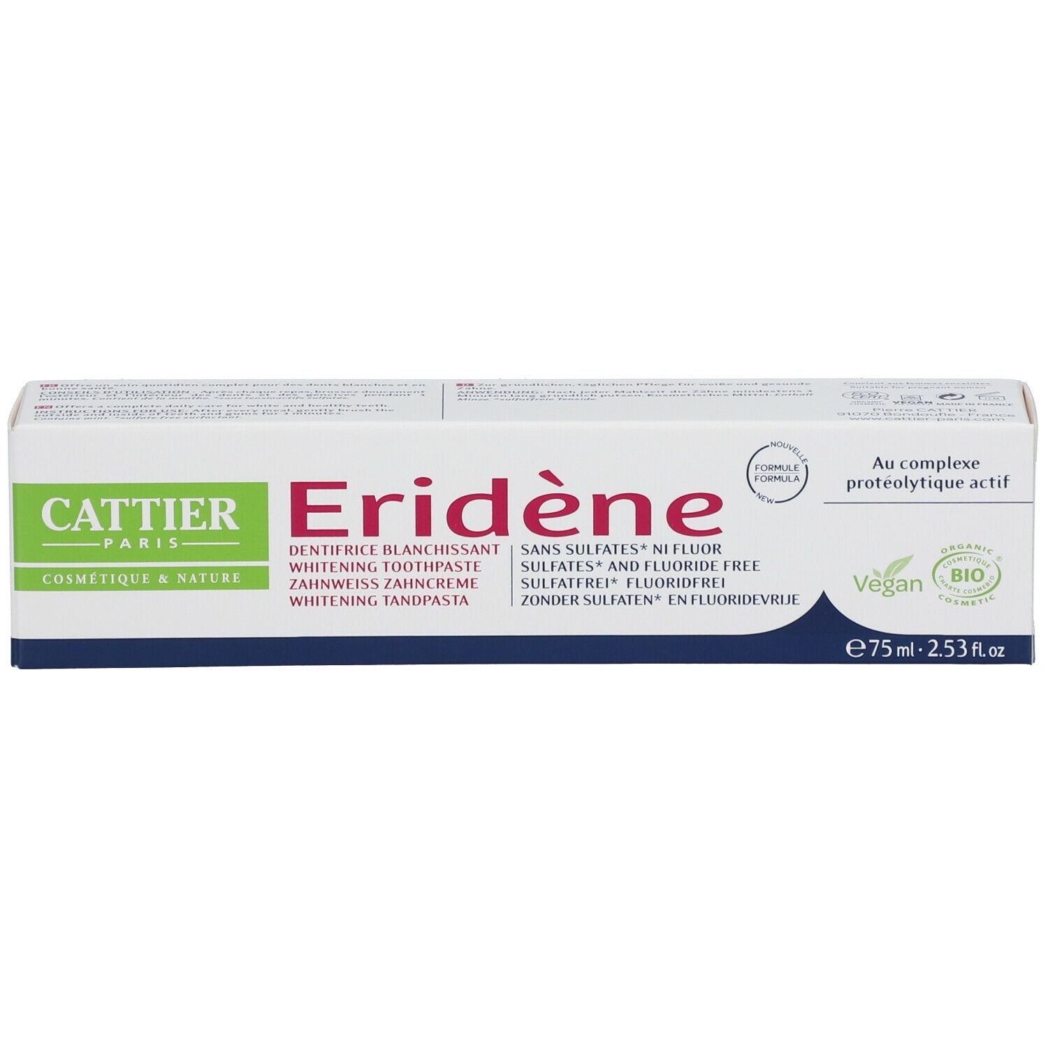 Cattier Eridène Dentifrice blanchissant sans sulfates ni fluor