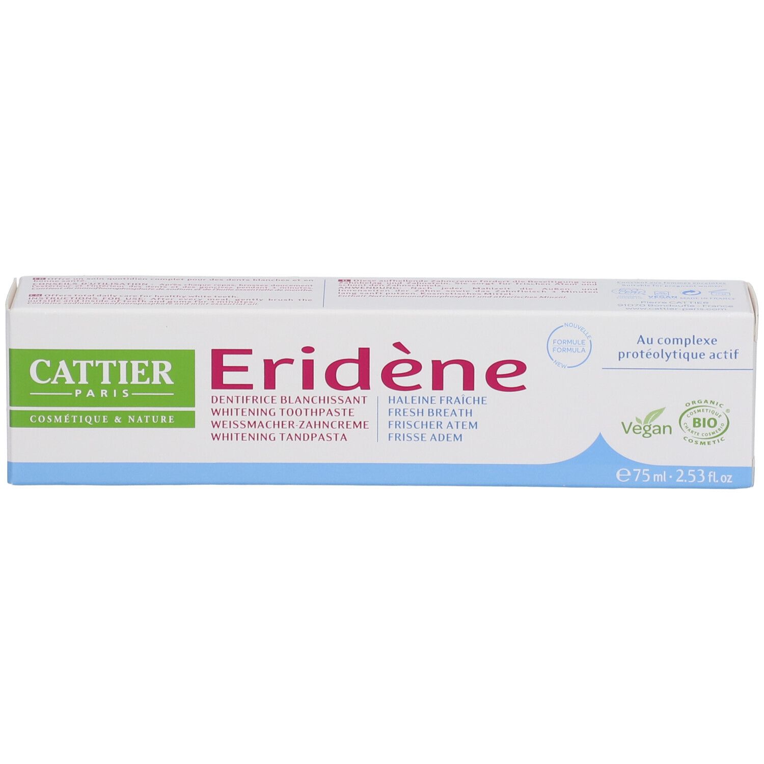 Cattier Eridène Dentifrice blanchissant Haleine fraîche