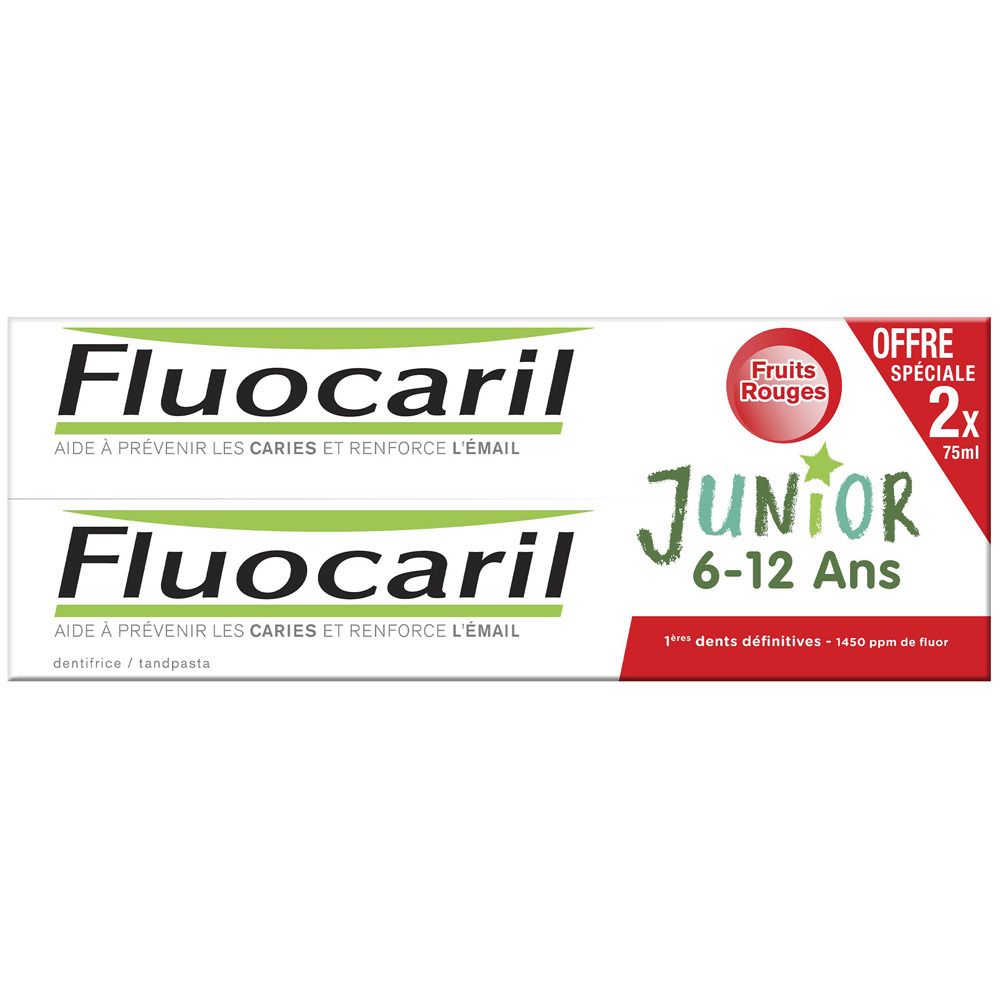 Fluocaril Dentifrice Junior Goût Fruits Rouges 2x75 ml Redcare Pharmacie