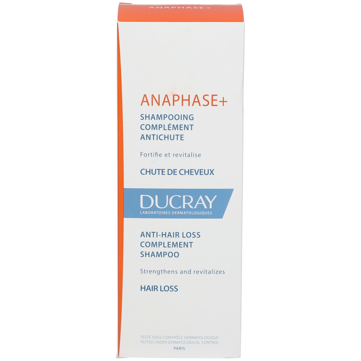 Dos de l'emballage en carton. Texte multilingue. Contient des informations sur le produit et le fabricant. Volume : 200 ml.