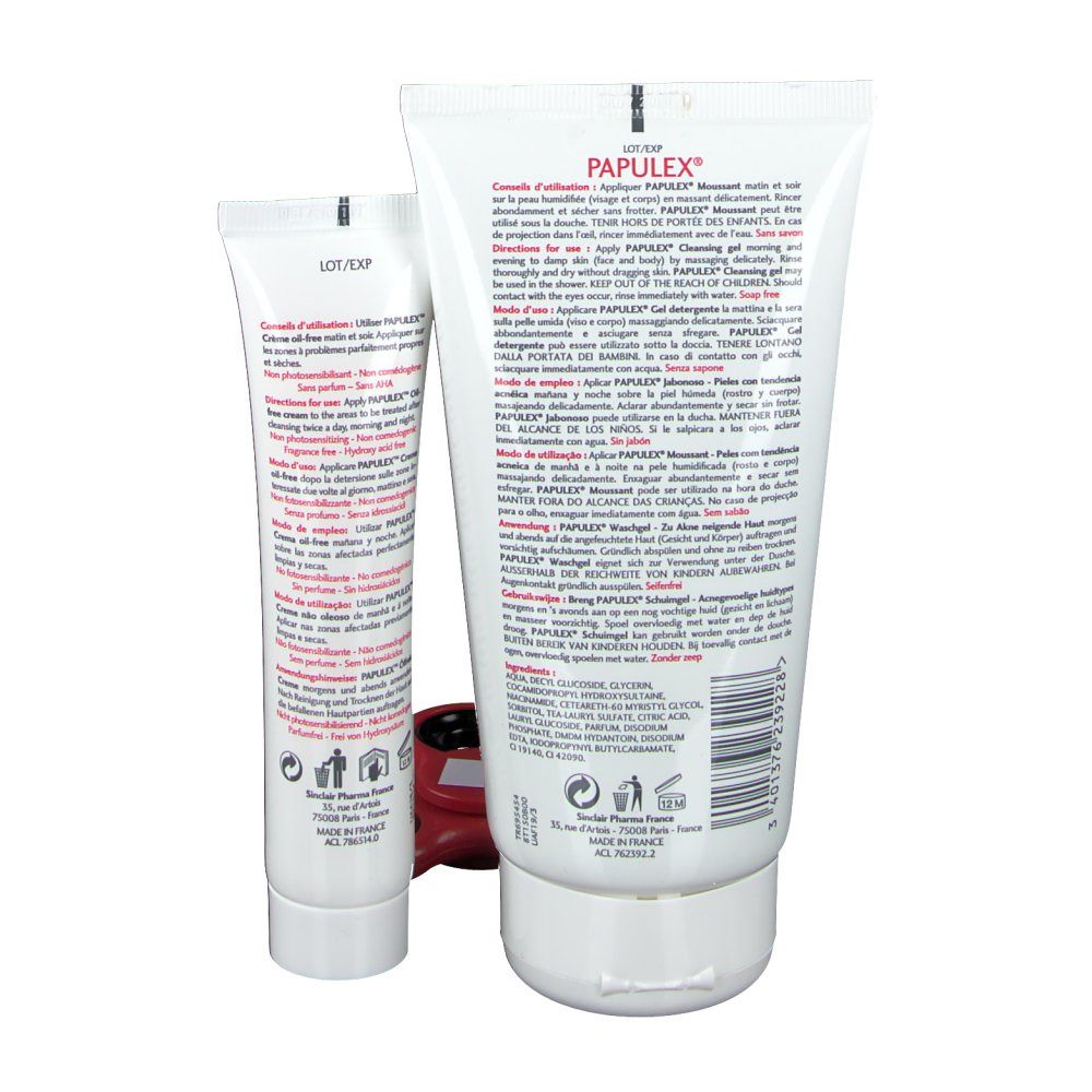 PAPULEX® Moussant Gel nettoyant sans savon + Crème oil-free
