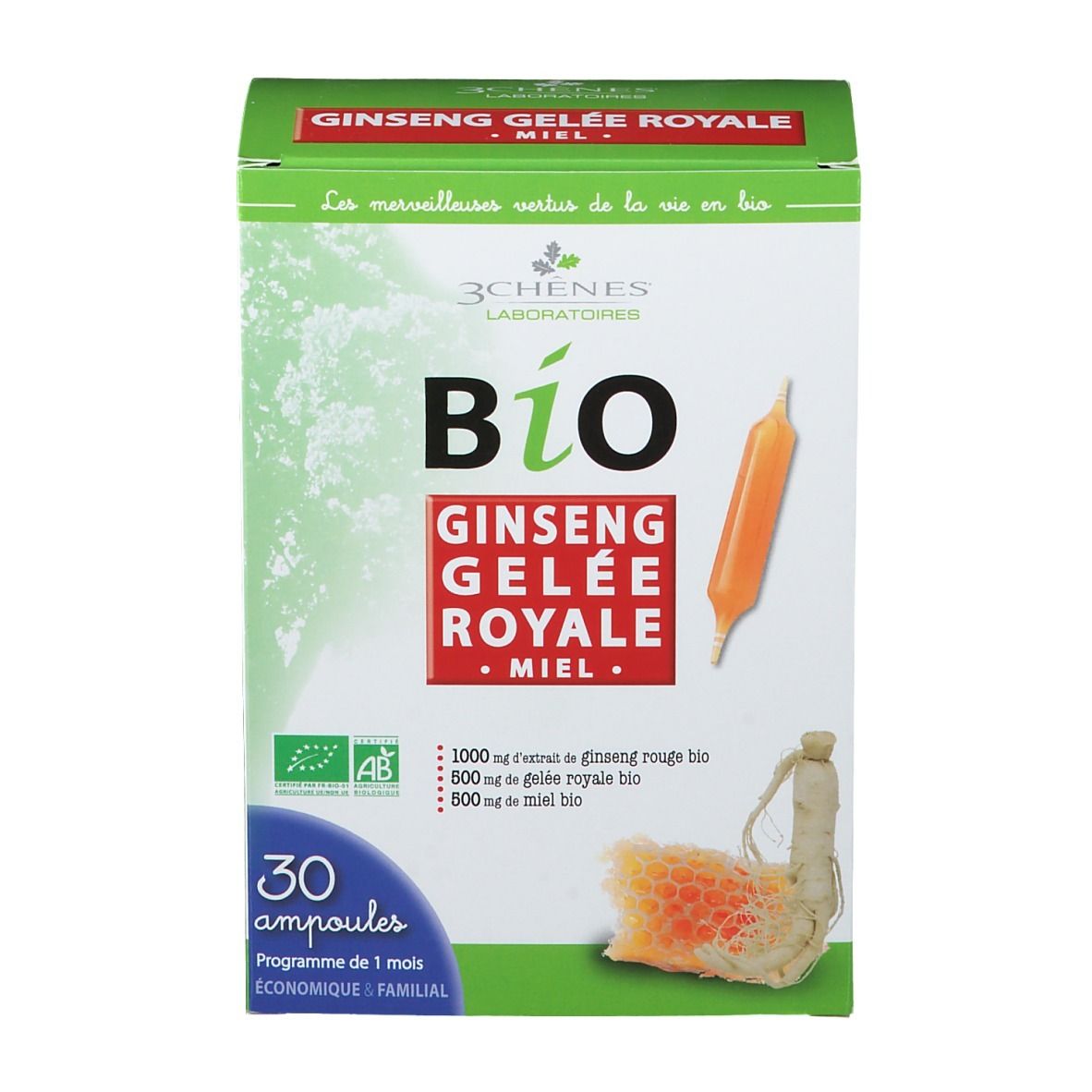 3 Chênes Bio Ginseng Gelée Royale Miel