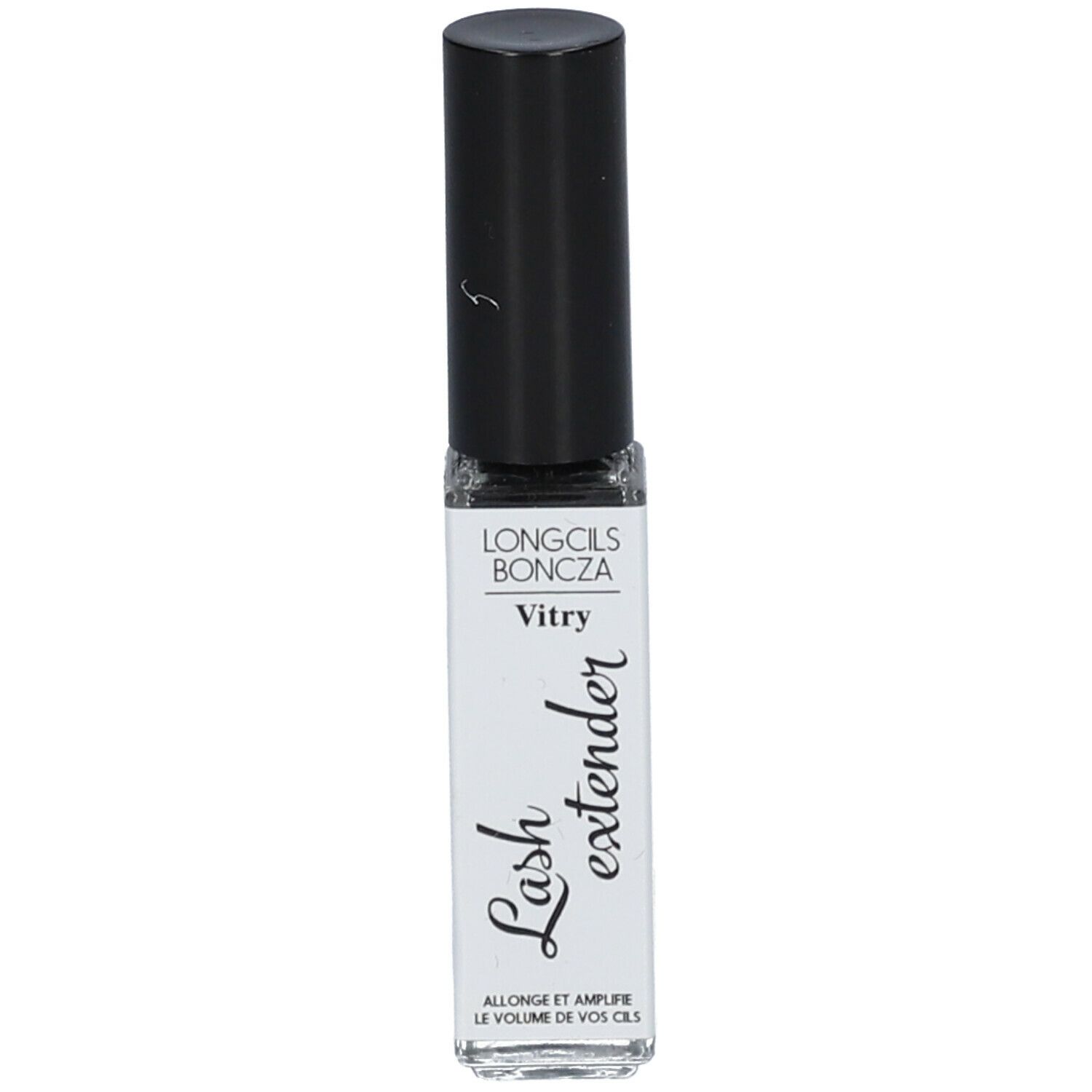 Applicateur de mascara noir. Inscription: Longcils Boncza, Vitry, Lash extender.
