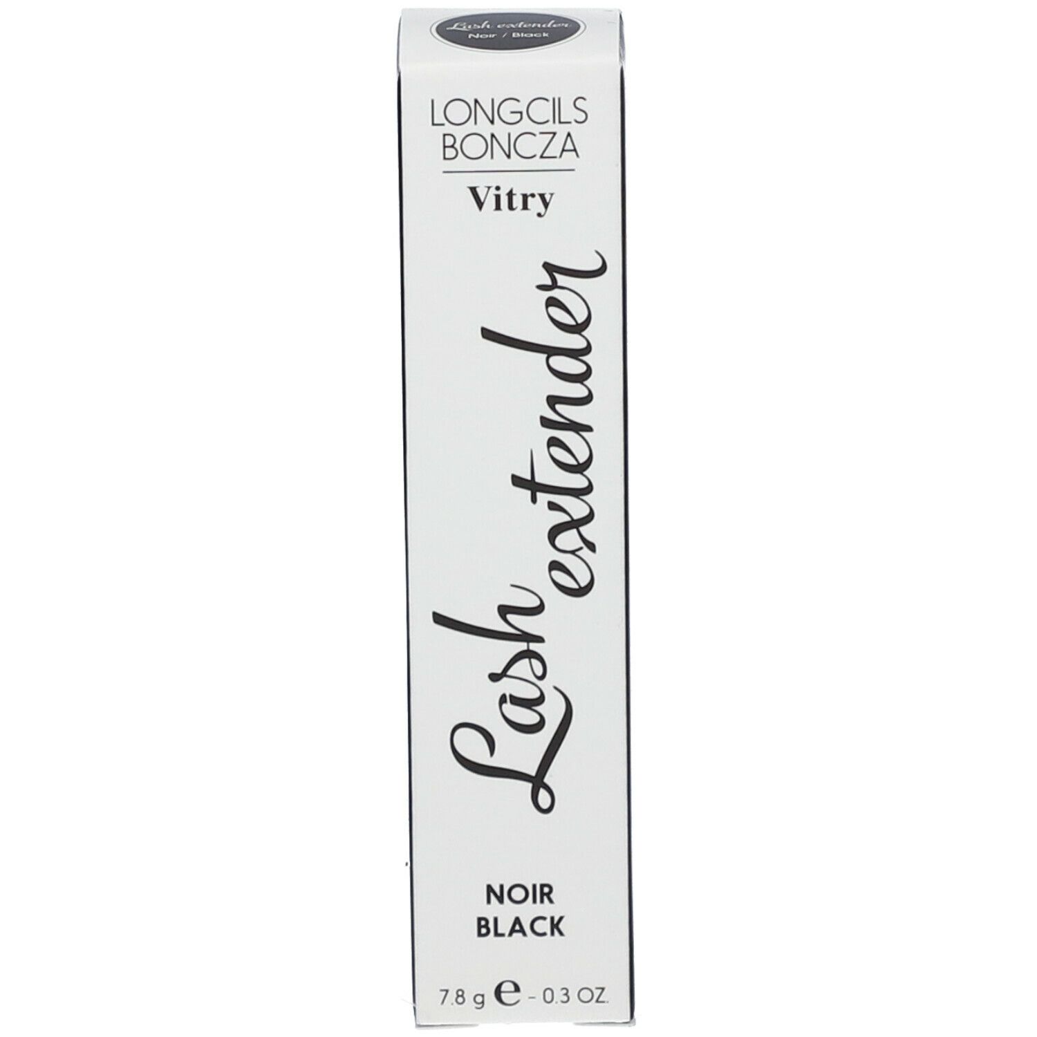 Emballage de mascara noir. Inscription: Longcils Boncza, Vitry, Lash extender, Noir Black.