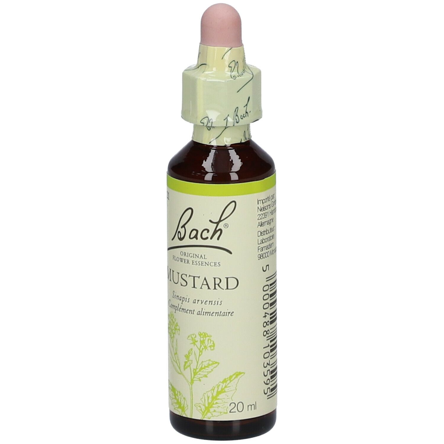 Dos du flacon. Texte sur les ingrédients et l'utilisation.