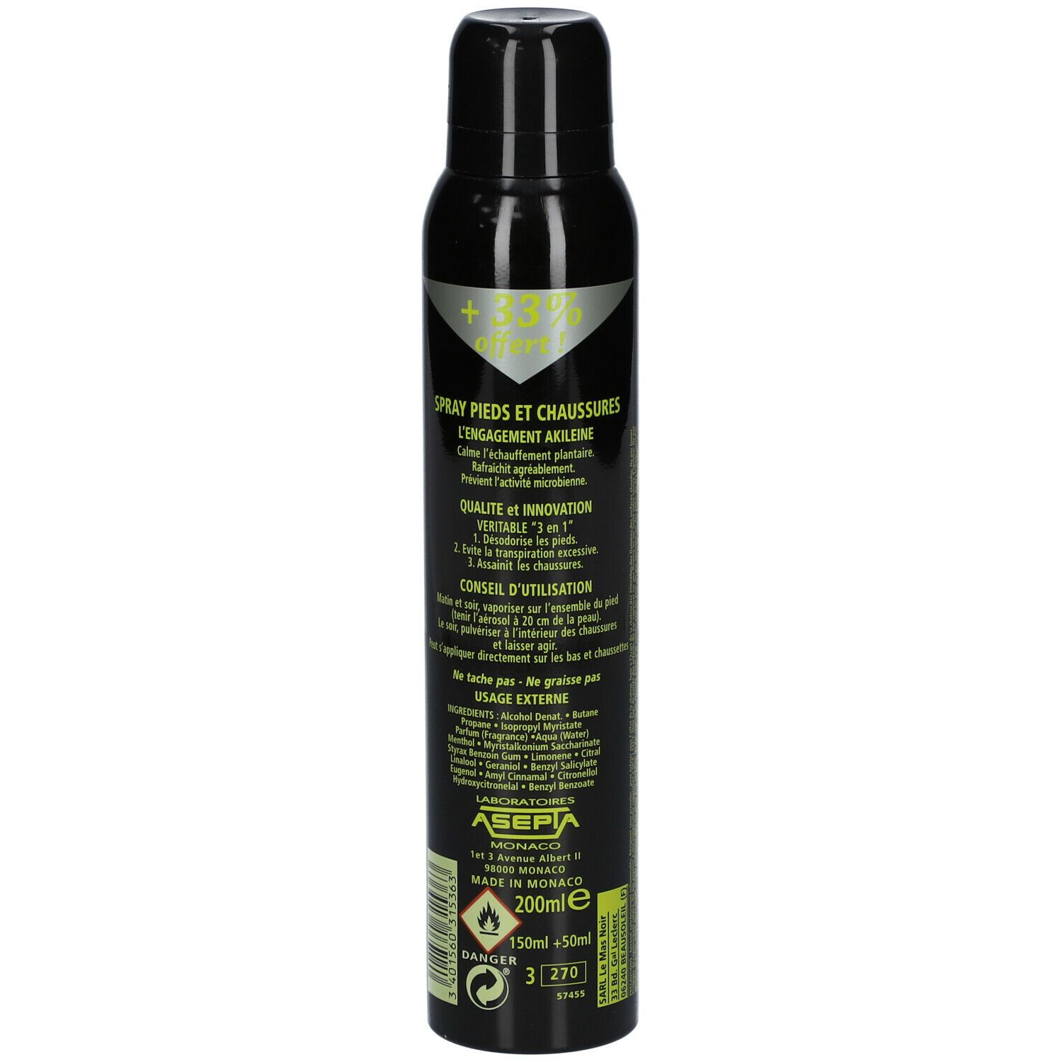 Akileïne Spray Deo Pieds & Chaussures Noir