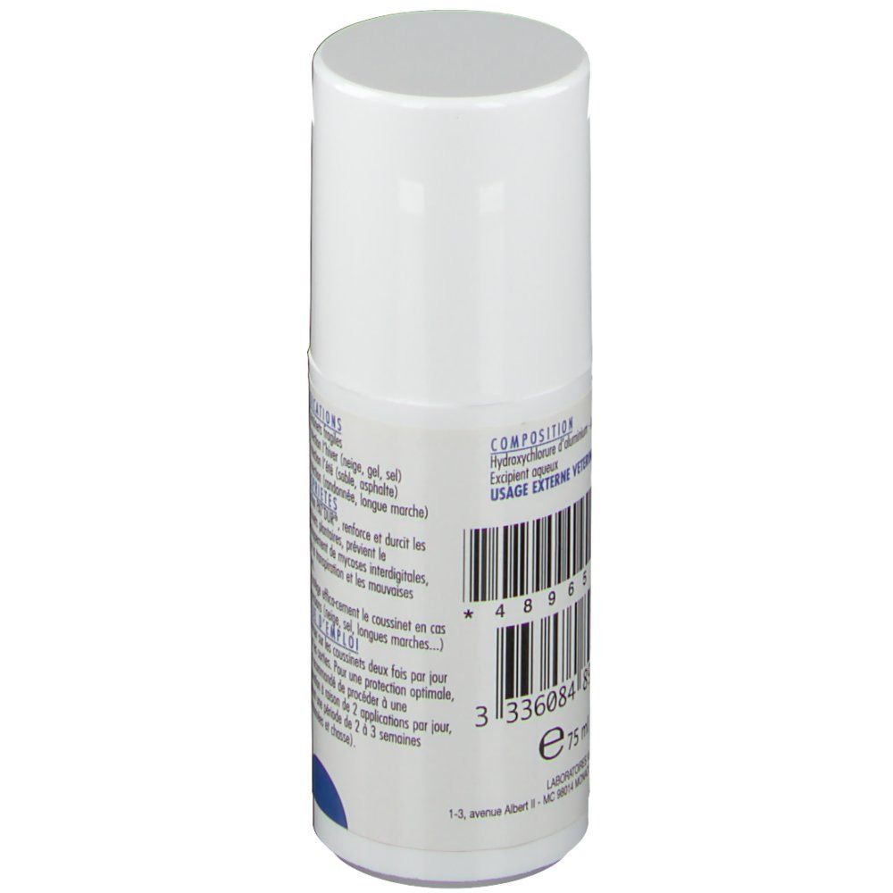 Flacon blanc avec marquage bleu. Texte: CANYS® Pat'dur Lip®. Code-barres et informations produit.