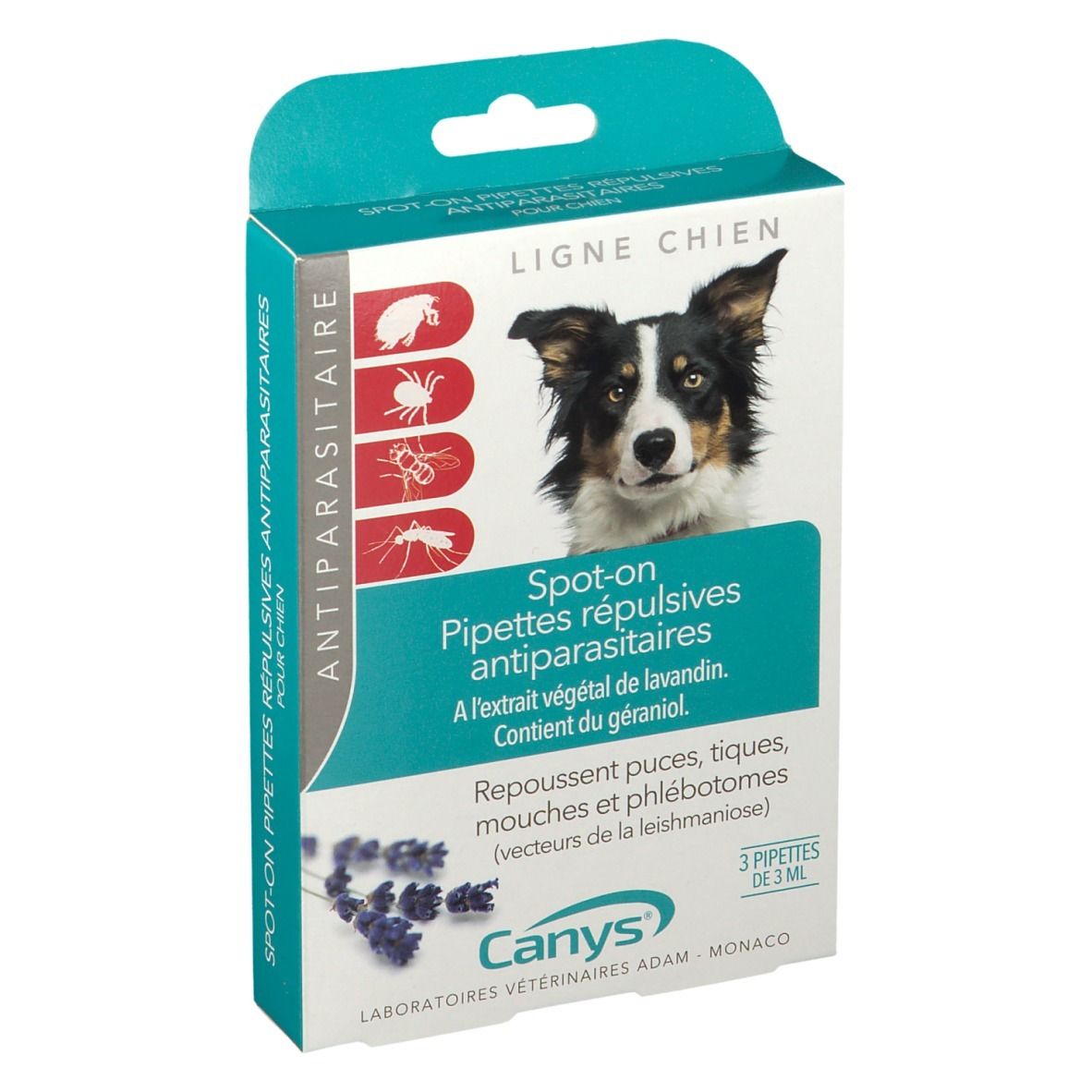 Pipettes répulsives CANYS pour chien: Anti-parasitaires, 3 pipettes de 3ml.