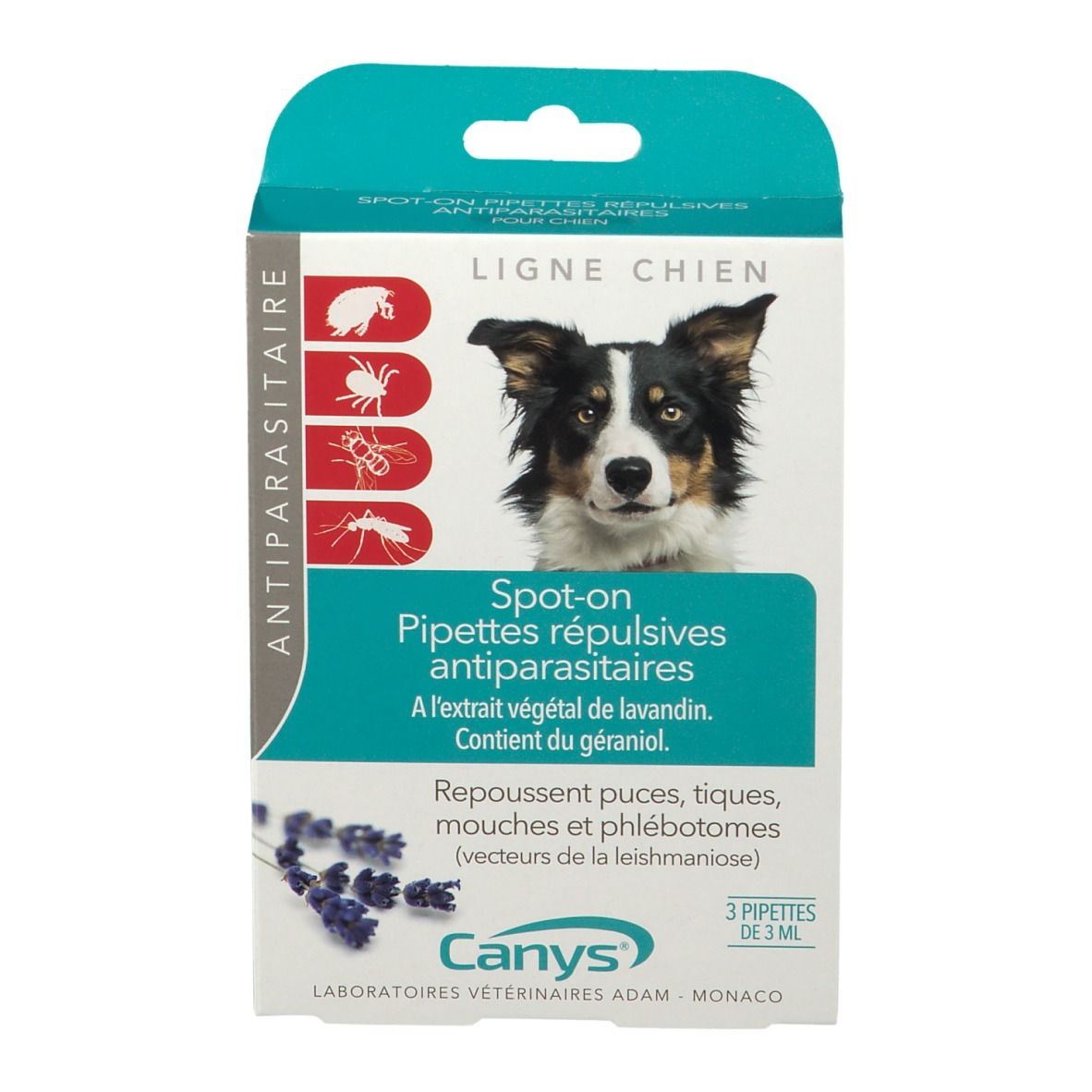 Pipettes répulsives CANYS pour chien: Anti-parasitaires, 3 pipettes de 3ml.