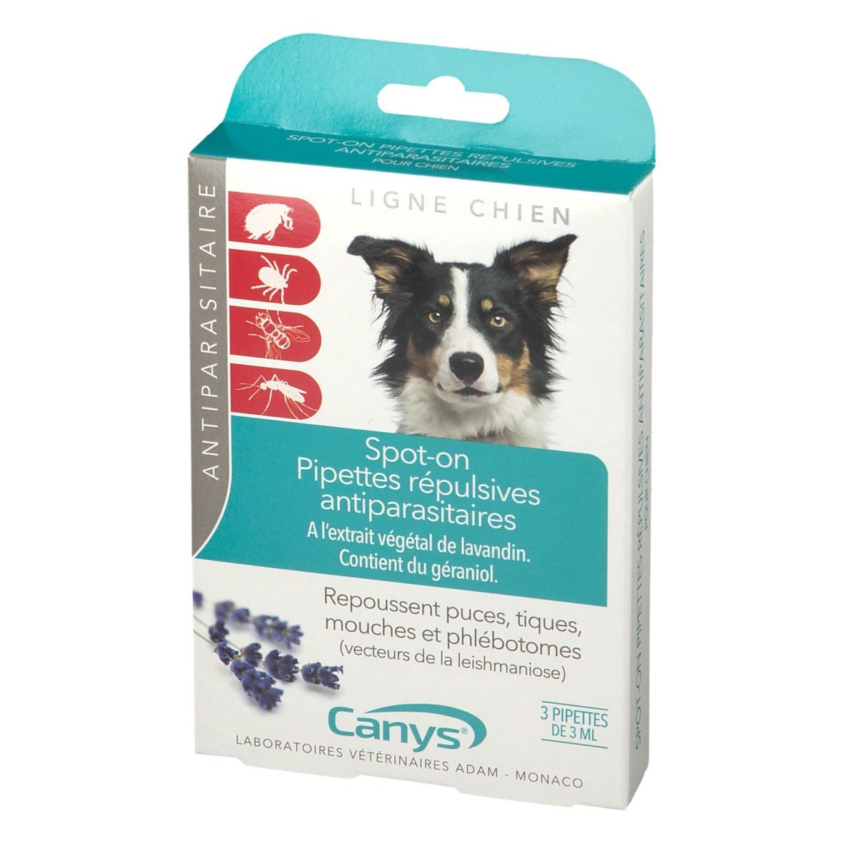 Pipettes répulsives CANYS pour chien: Anti-parasitaires, 3 pipettes de 3ml.
