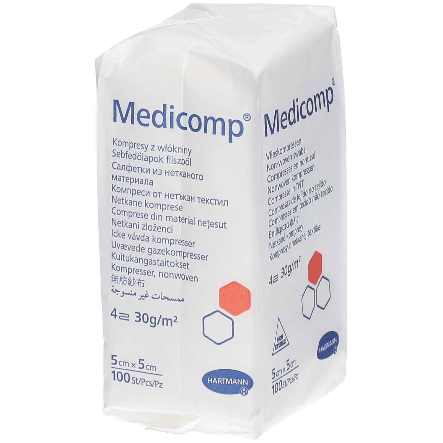 Hartmann Medicomp compresses non-tissées, 5x5 cm, 100 pièces.