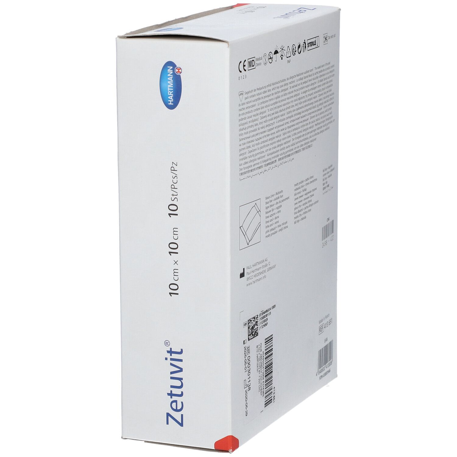 Pansement Zétuvit, côté avec informations produit