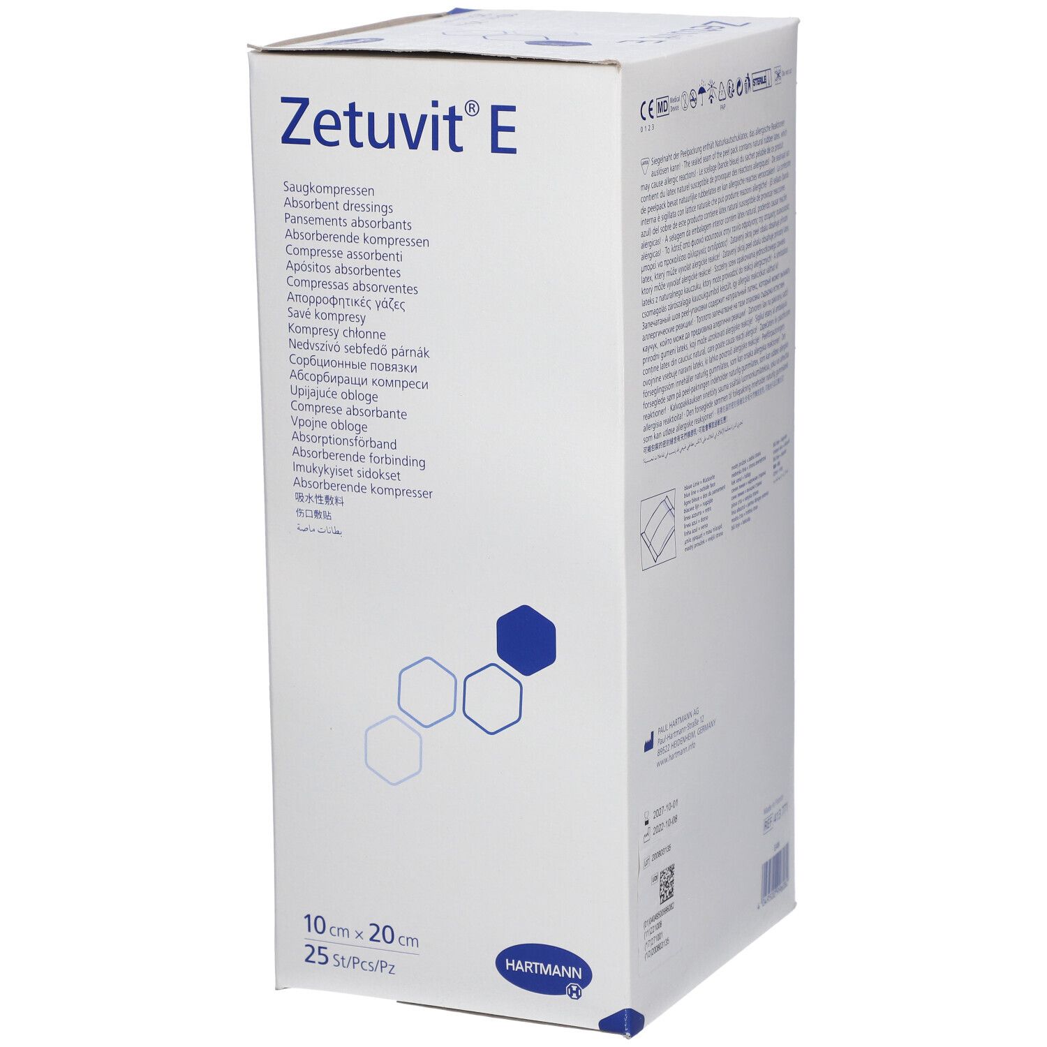 Hartmann Zetuvit E : Boîte de 25 compresses absorbantes stériles, 10x20 cm.