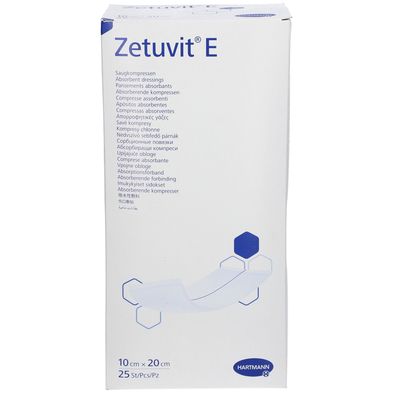 Hartmann Zetuvit E : Boîte de 25 compresses absorbantes stériles, 10x20 cm.