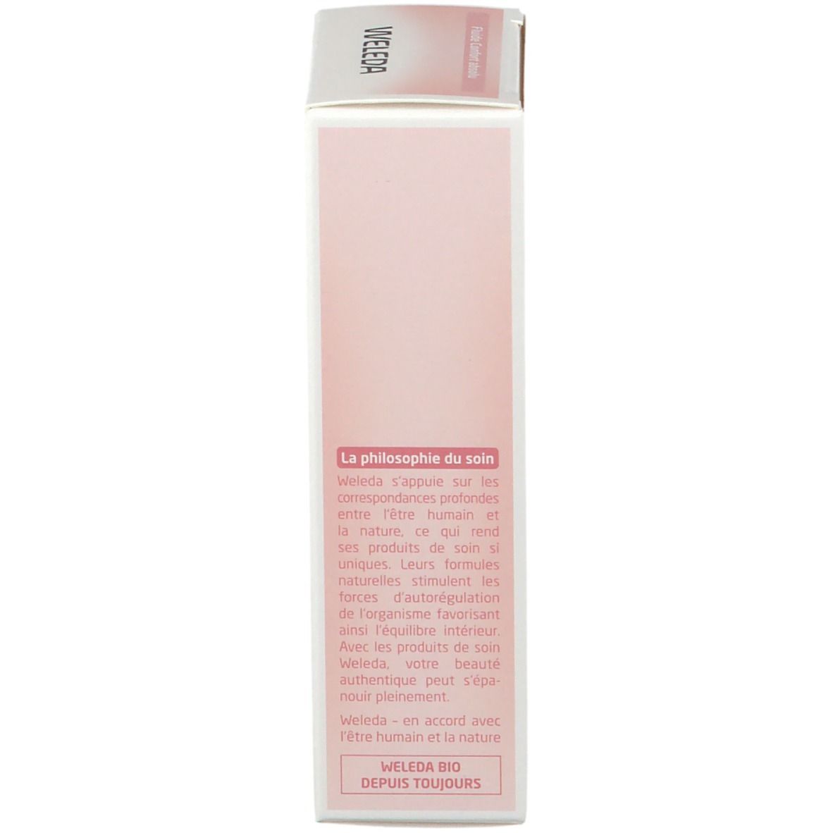 Emballage carton. Texte : La philosophie du soin. Weleda Bio. Depuis toujours.