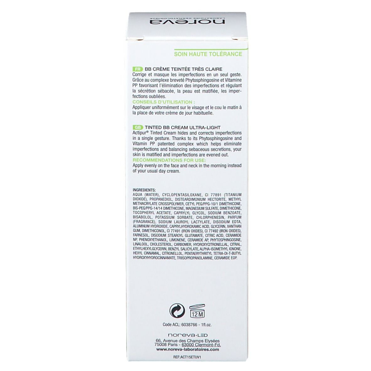 Noreva Laboratoires Actipur® BB Crème teint très claire