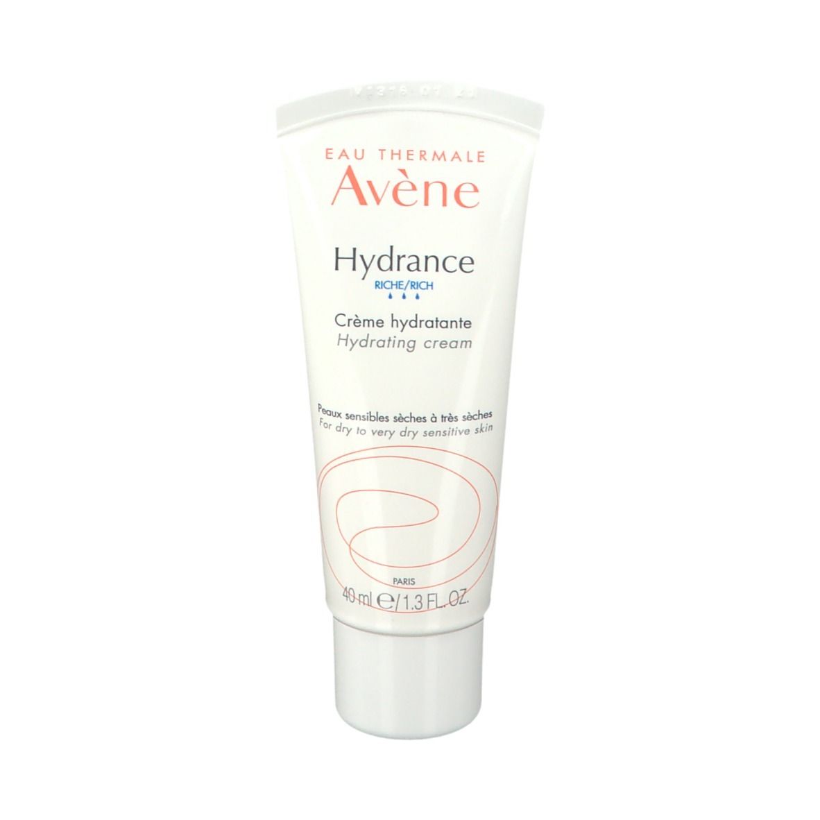 Tube blanc Avene Hydrance. Crème hydratante pour peaux sèches à très sèches. Contenance : 40 ml.
