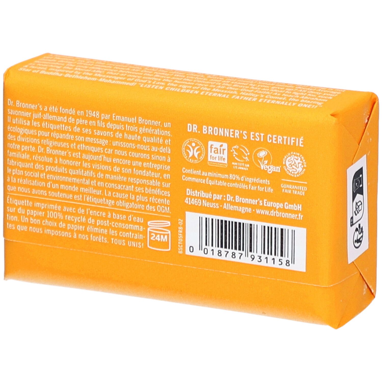 DR.BRONNER'S Savon Pur Végétal Agrumes Orange