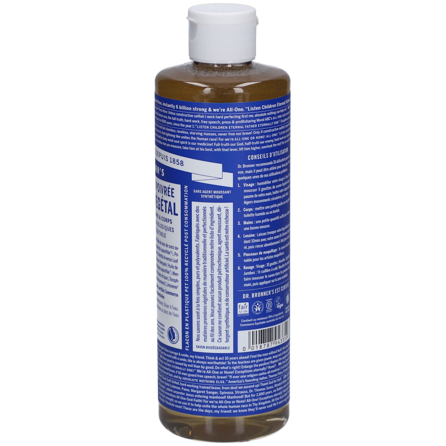 DR BRONNER'S savon liquide menthe poivrée