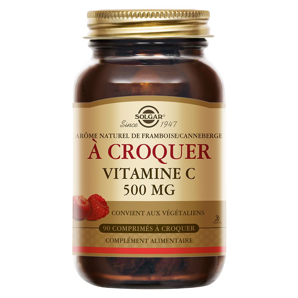 SOLGAR Vitamine C 500 mg à croquer - Framboise/Cranberry - Défenses immunitaires
