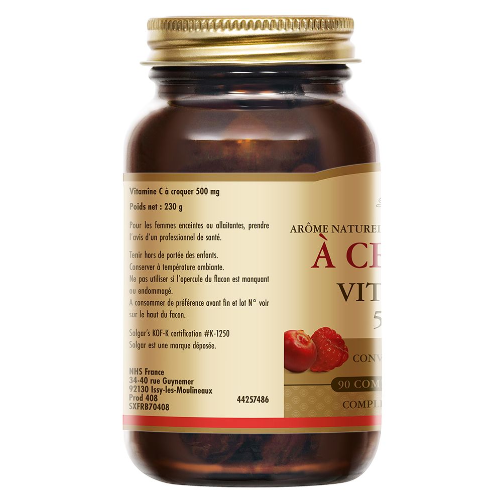 SOLGAR Vitamine C 500 mg à croquer - Framboise/Cranberry - Défenses immunitaires