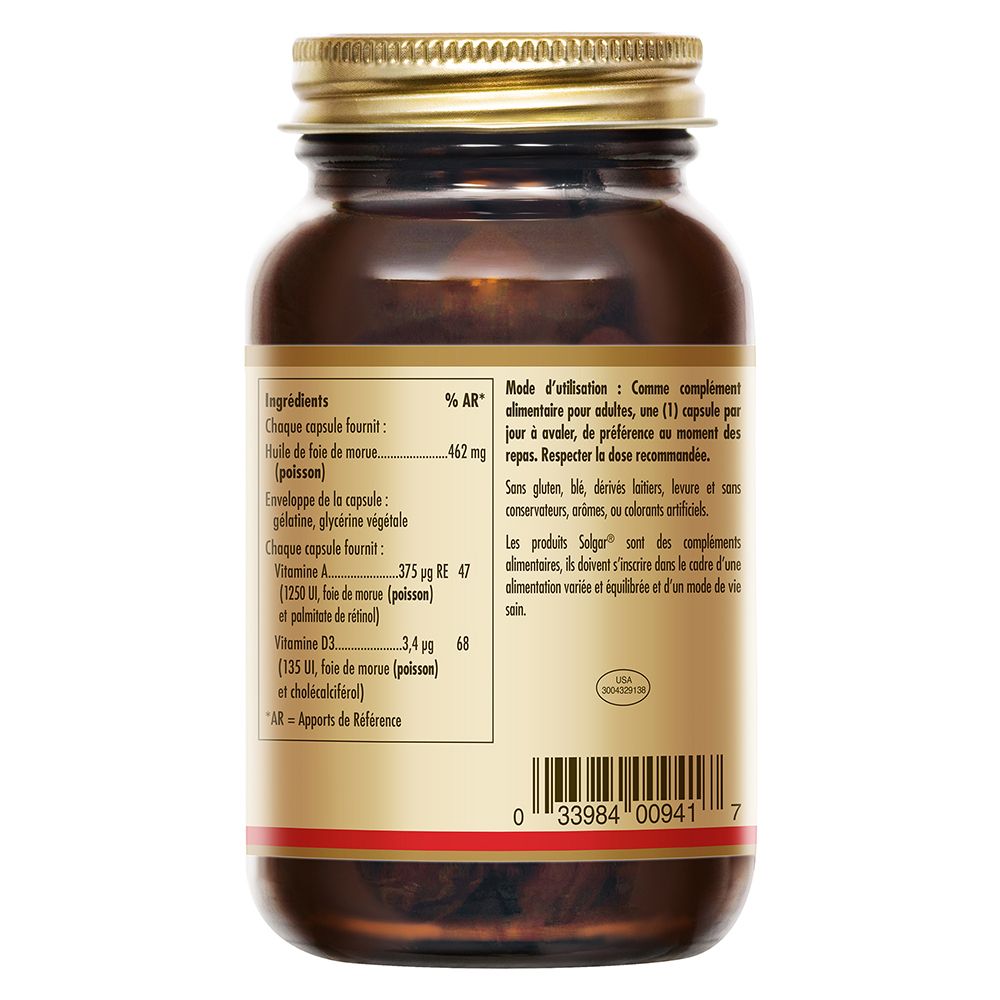 SOLGAR Huile de Foie de Morue - Vitamines A et D - Vitalité