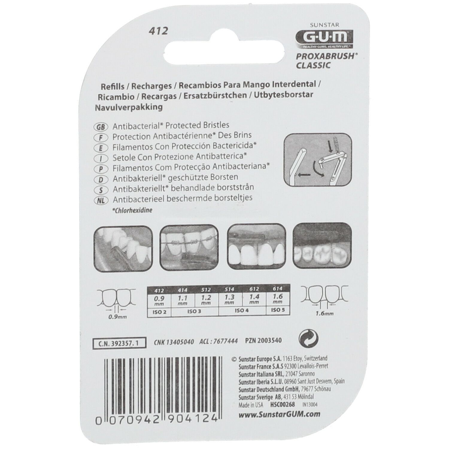 GUM® Proxabrush® Classic Recharge Brossette interdentaire cylindrique 0,9 mm orange