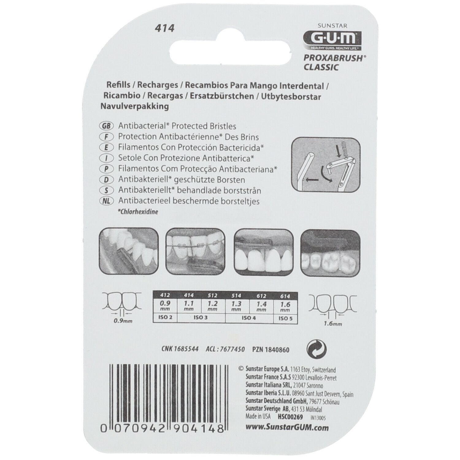 GUM® Proxabrush® Classic Recharge Brossette interdentaire conique 1,1 mm vert