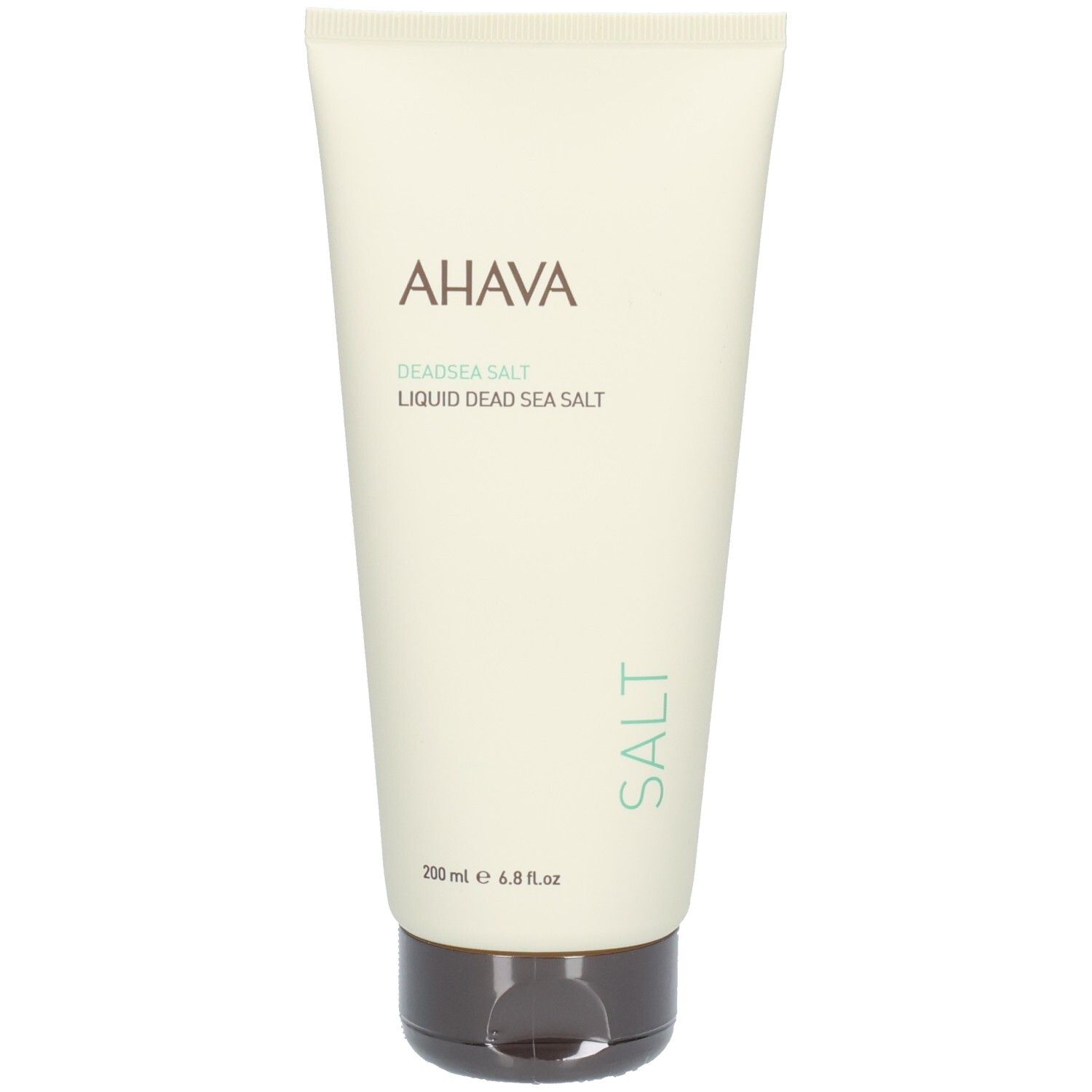 Tube crème AHAVA Deadsea Salt. Tube beige avec bouchon marron. Inscription « SALT » sur le côté.