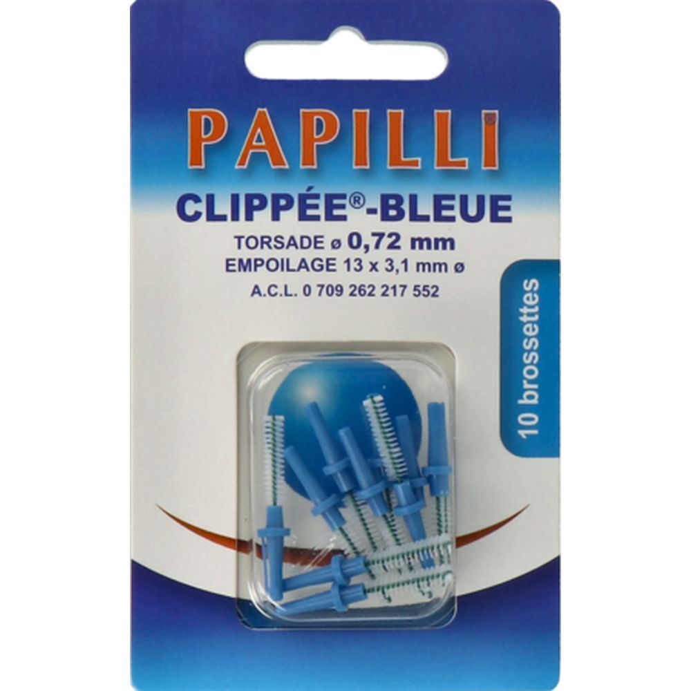 Papilli - Clippée, Brossette interdentaire pour manche Papilli Pic-Brush, bleu, sachet 10