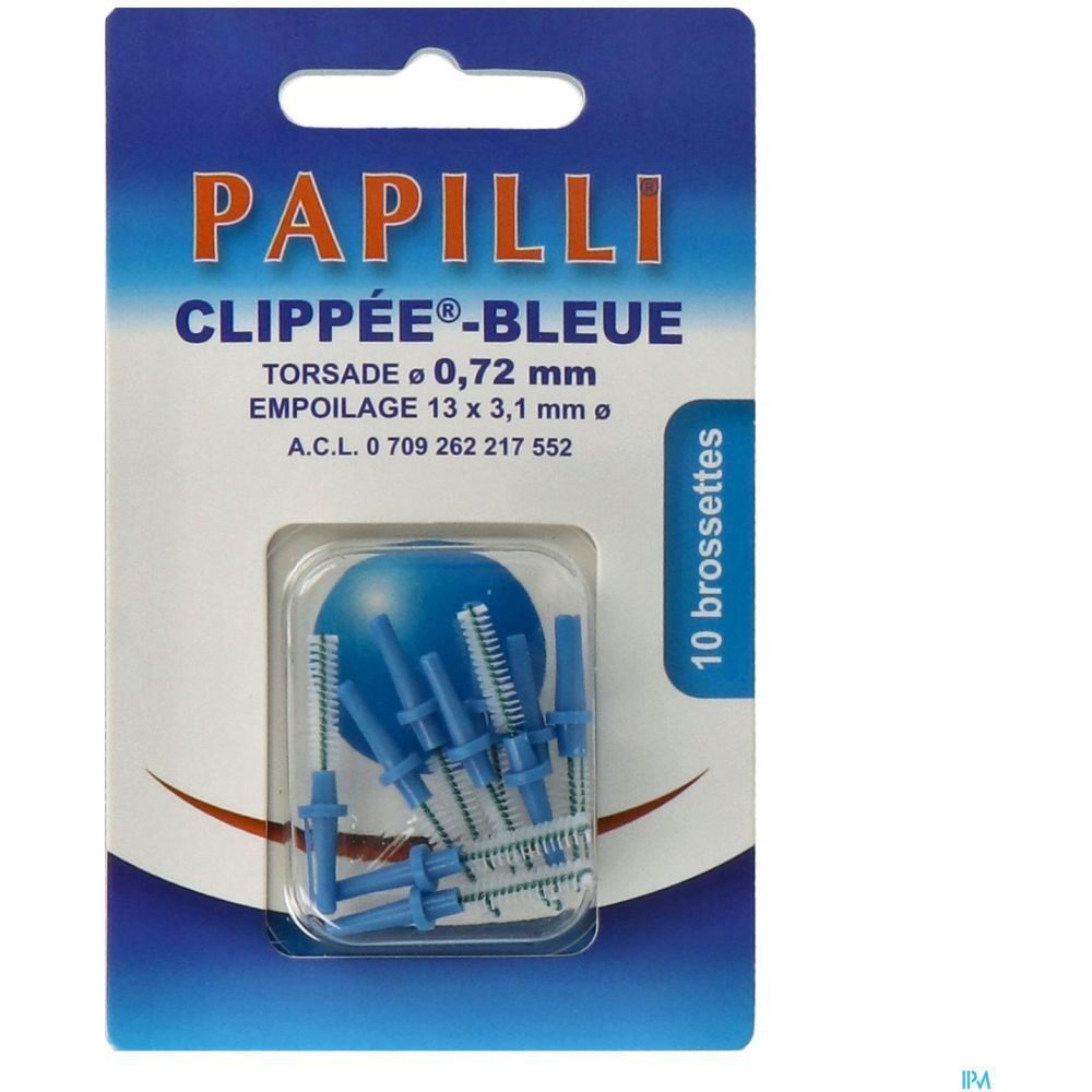 Papilli - Clippée, Brossette interdentaire pour manche Papilli Pic-Brush, bleu, sachet 10