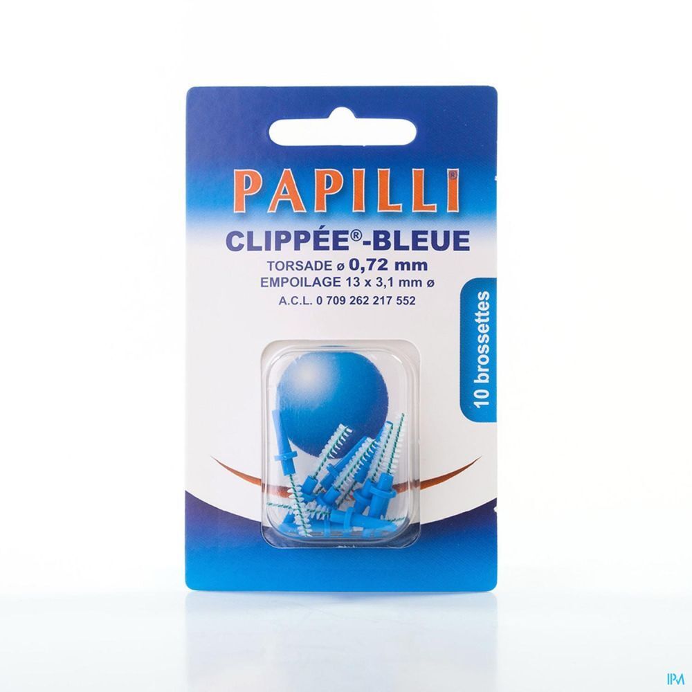 Papilli - Clippée, Brossette interdentaire pour manche Papilli Pic-Brush, bleu, sachet 10