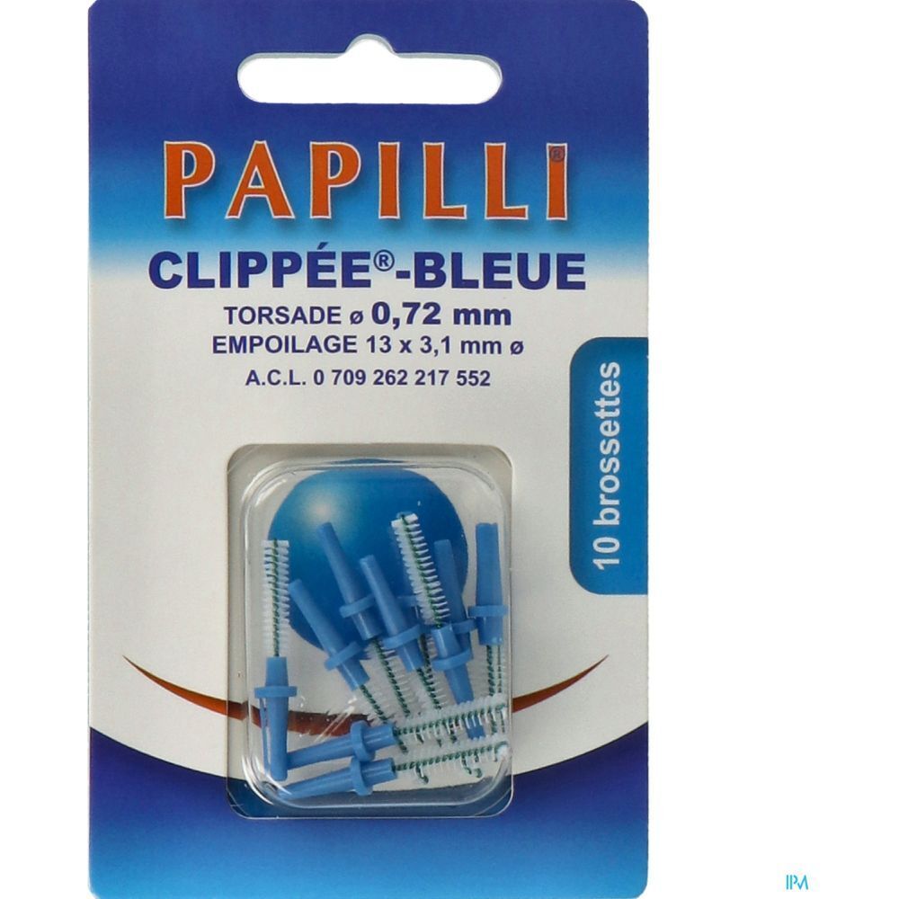 Papilli - Clippée, Brossette interdentaire pour manche Papilli Pic-Brush, bleu, sachet 10