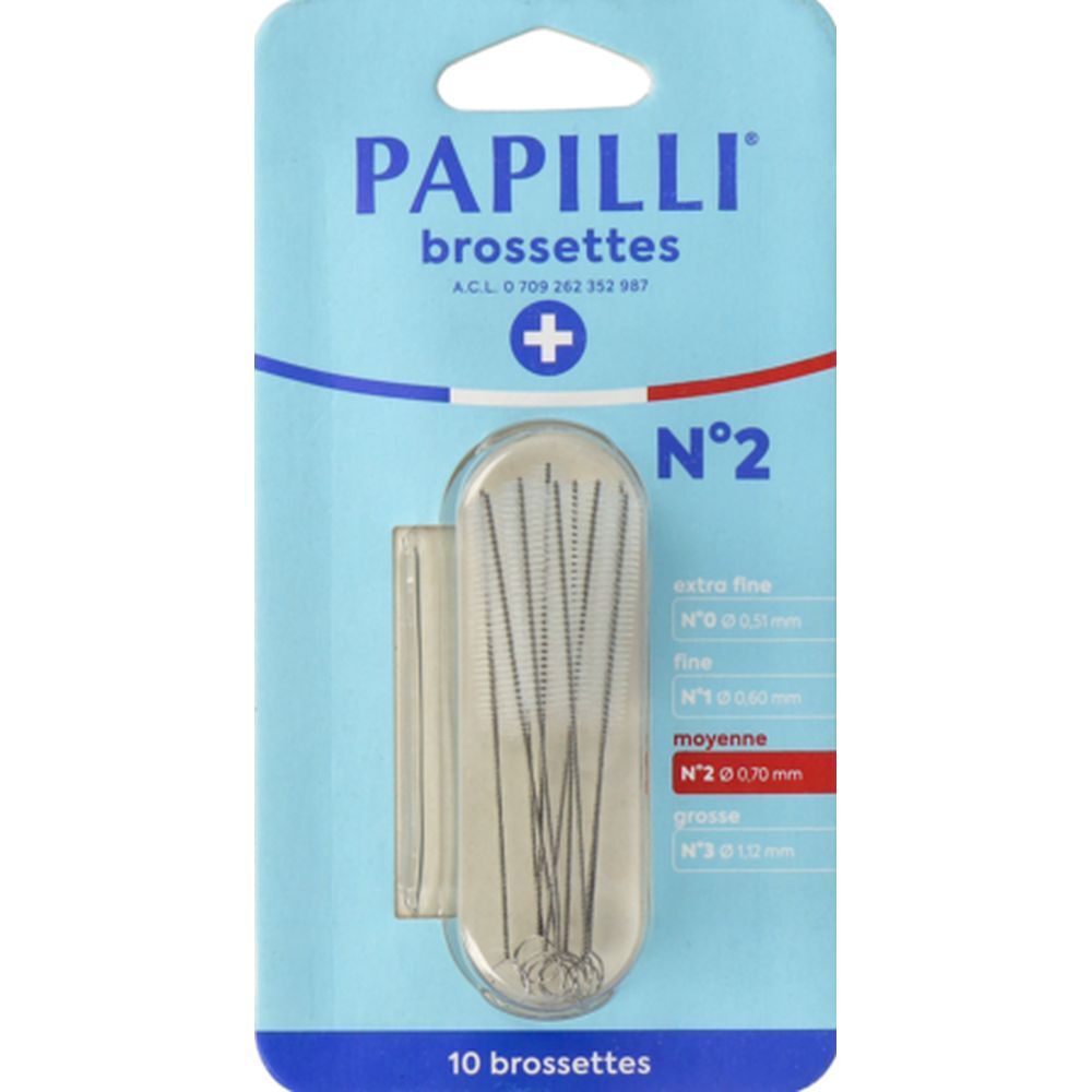 Brosses interdentaires PAPILLI, N°2, moyenne, en blister. 10 brossettes.