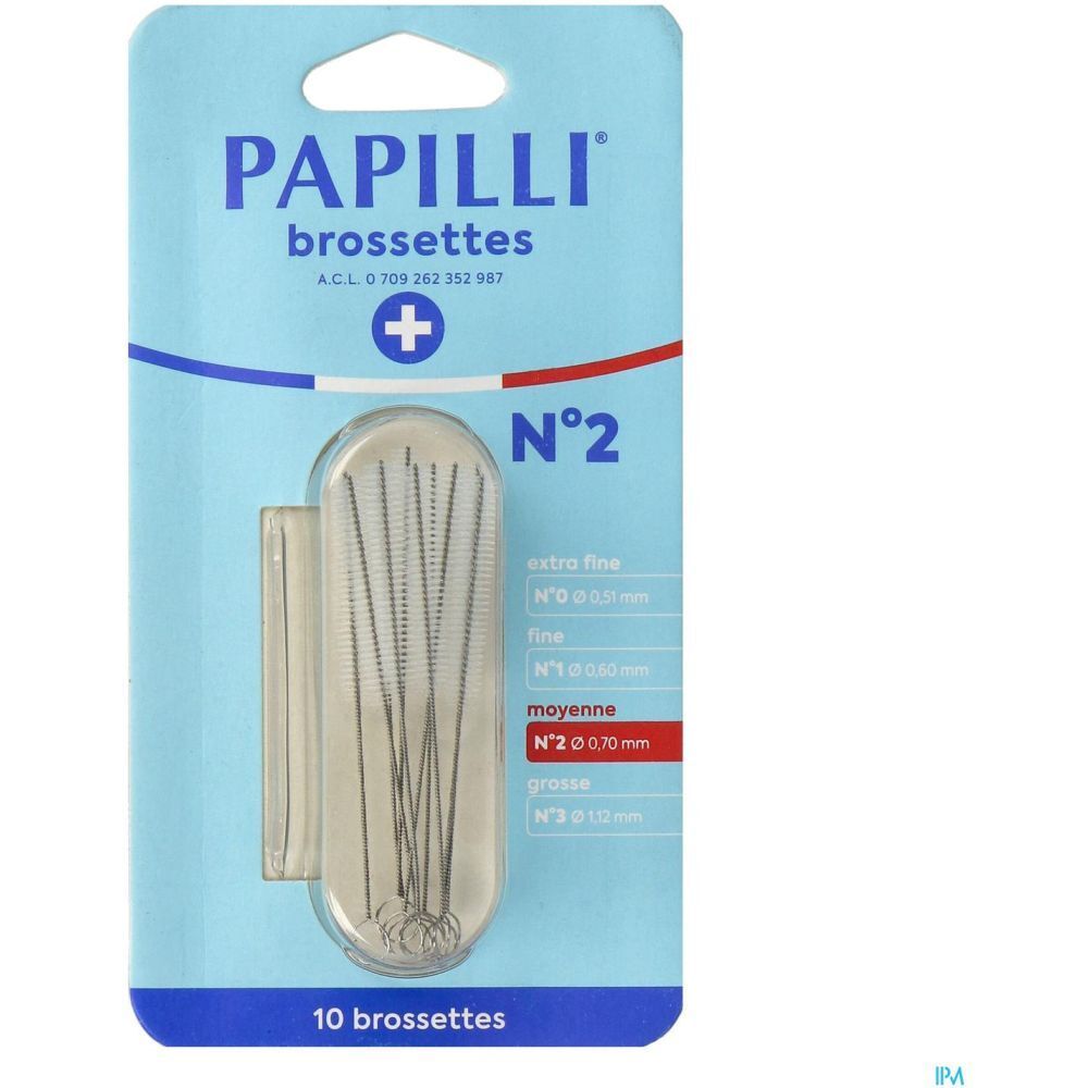 Brosses interdentaires PAPILLI, N°2, moyenne, en blister. 10 brossettes.