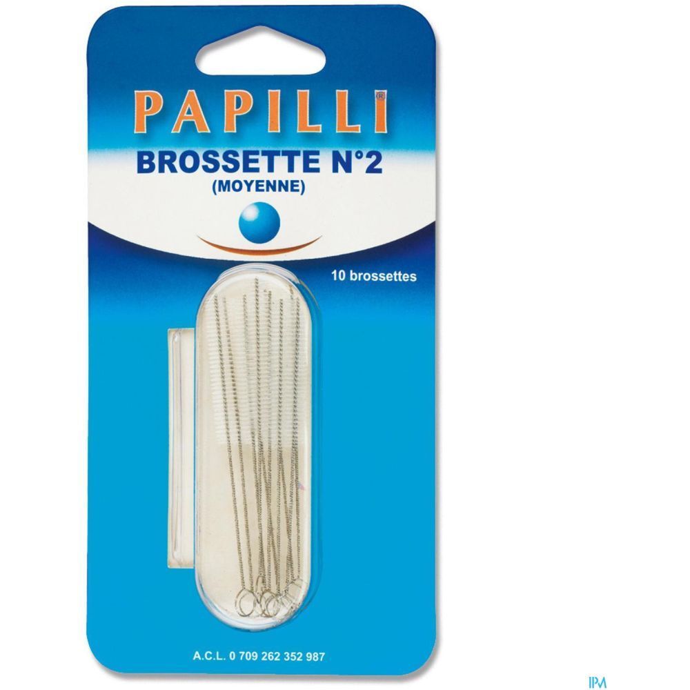 Brosses interdentaires PAPILLI, N°2, moyenne, en blister. 10 brossettes.