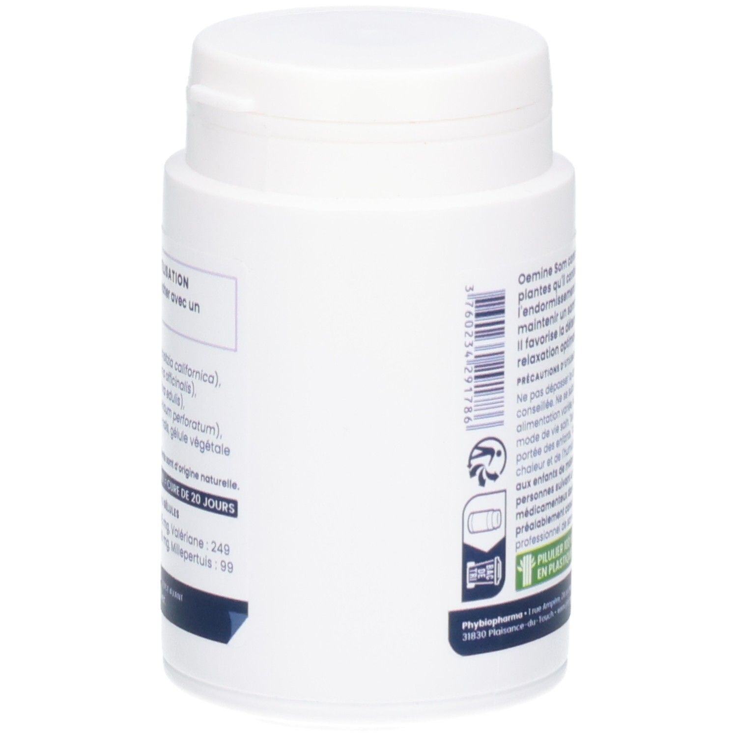 Côté du pot OEMINE SOM avec informations produit et code-barres.
