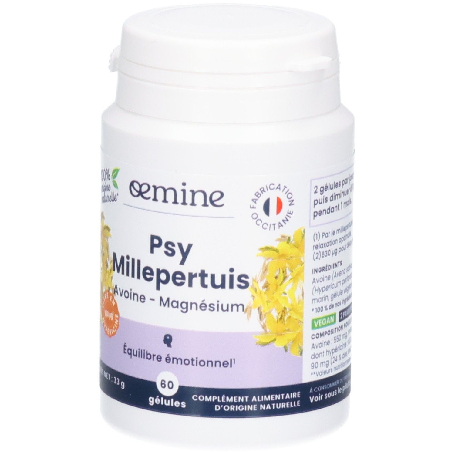 OEMINE PSY Millepertuis Gélules: Avoine, Magnésium pour l'équilibre émotionnel. 60 gélules.