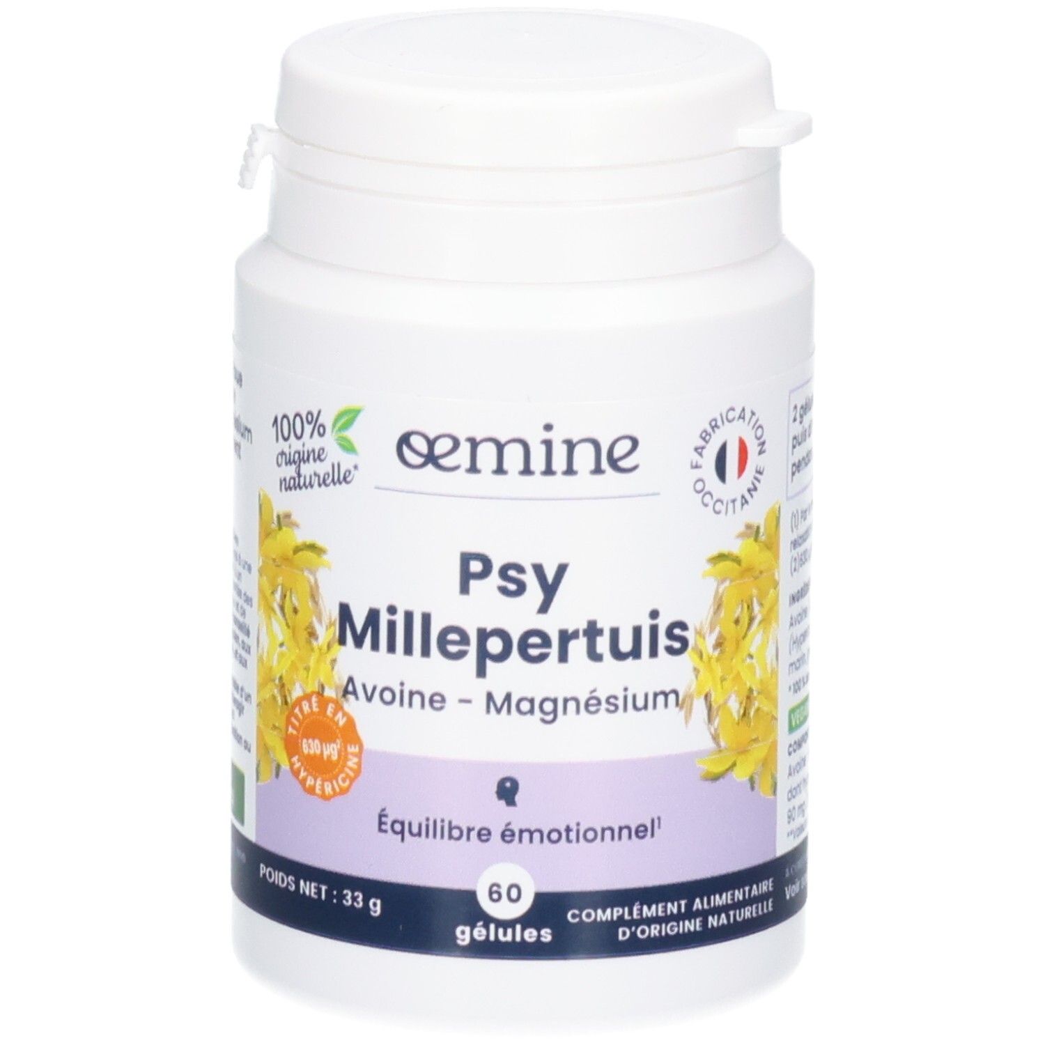 OEMINE PSY Millepertuis Gélules: Avoine, Magnésium pour l'équilibre émotionnel. 60 gélules.