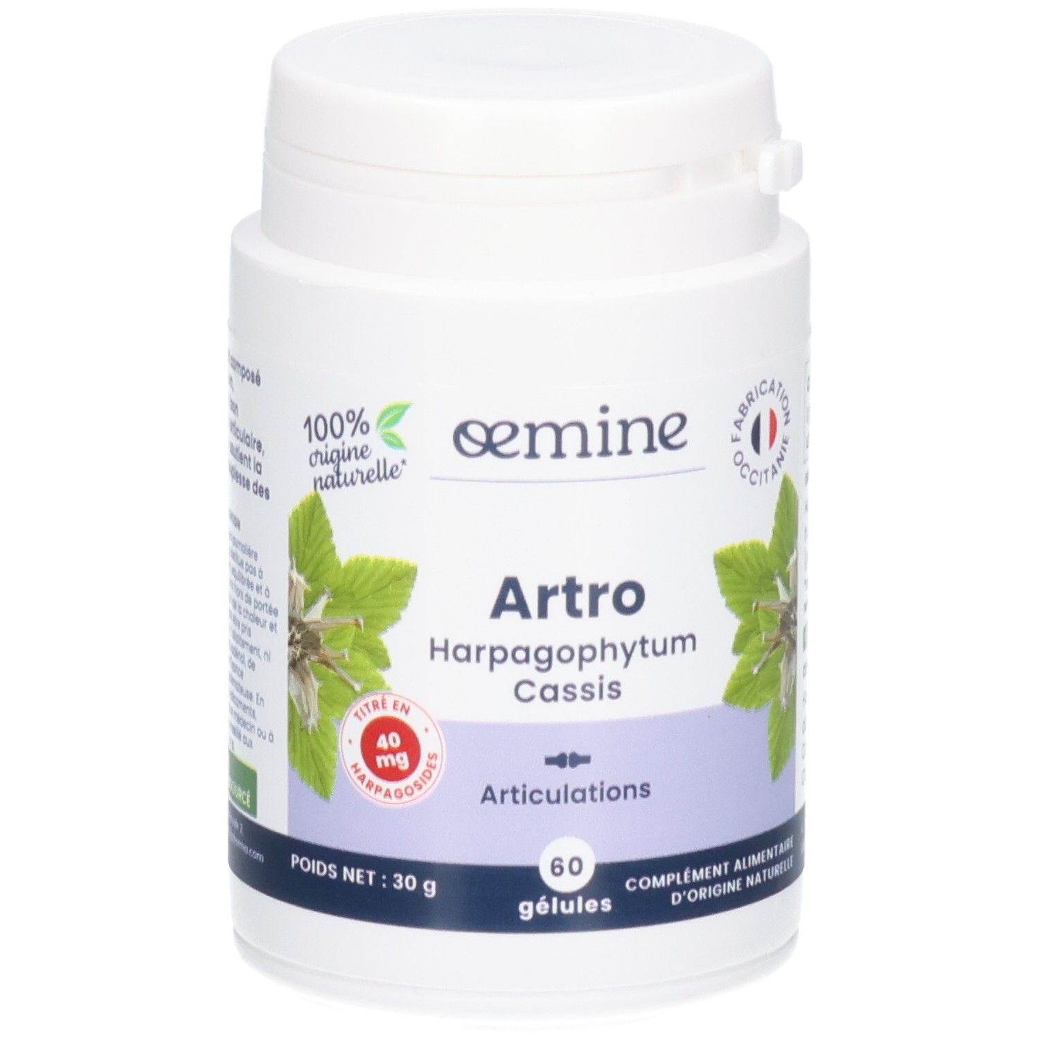 Boîte de 60 gélules OEMINE ARTHRO à base d'Harpagophytum et Cassis pour les articulations.