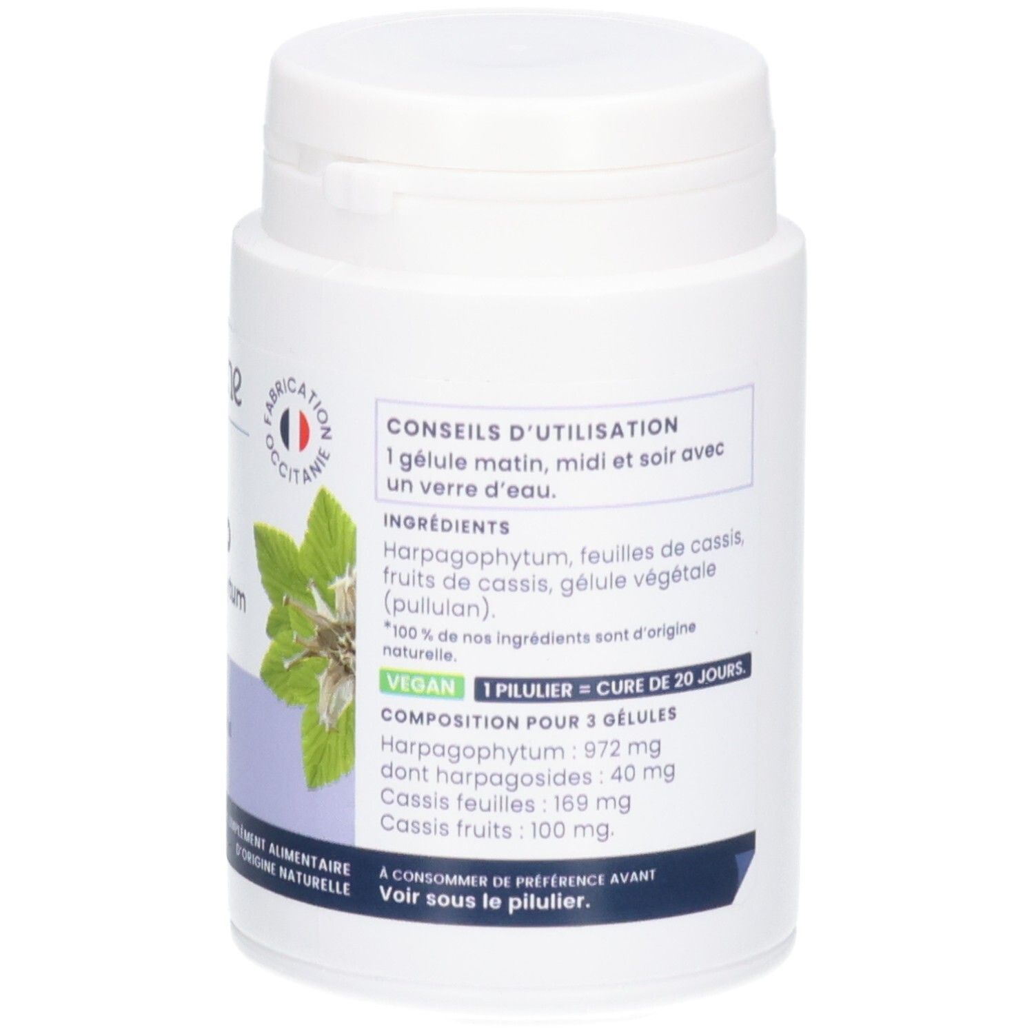 Arrière de la boîte OEMINE ARTHRO avec conseils d'utilisation détaillés et ingrédients.