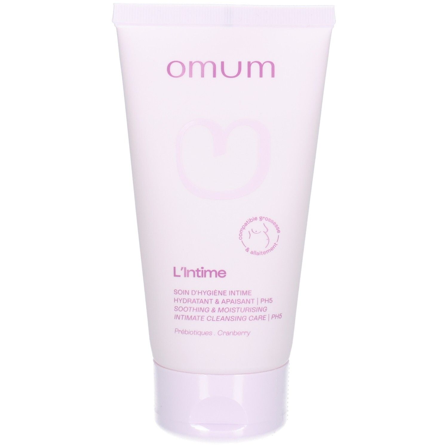 OMUM Intime Gel Lavant Bio : Tube avec étiquette arrière et sceau Bio.