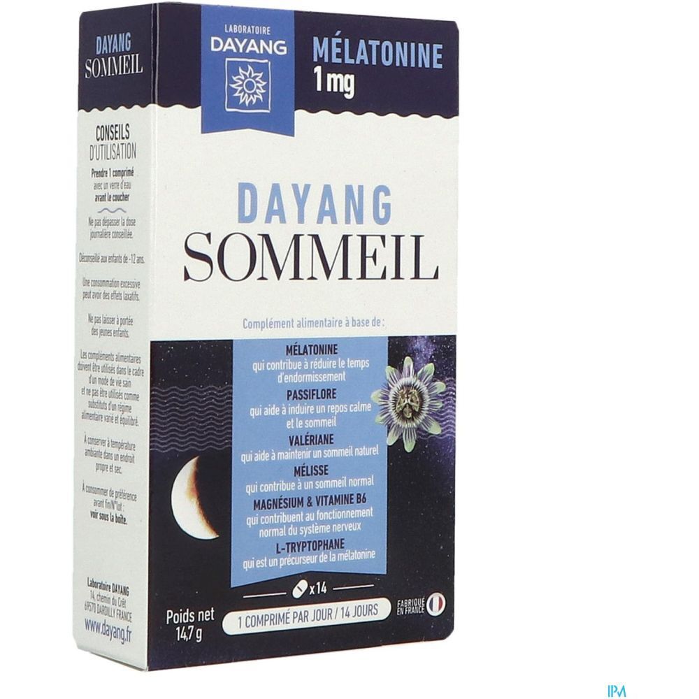Dayang Comprimé Sommeil Mélatonine 1 mg, Comprimé, complément alimentaire à base de mélato