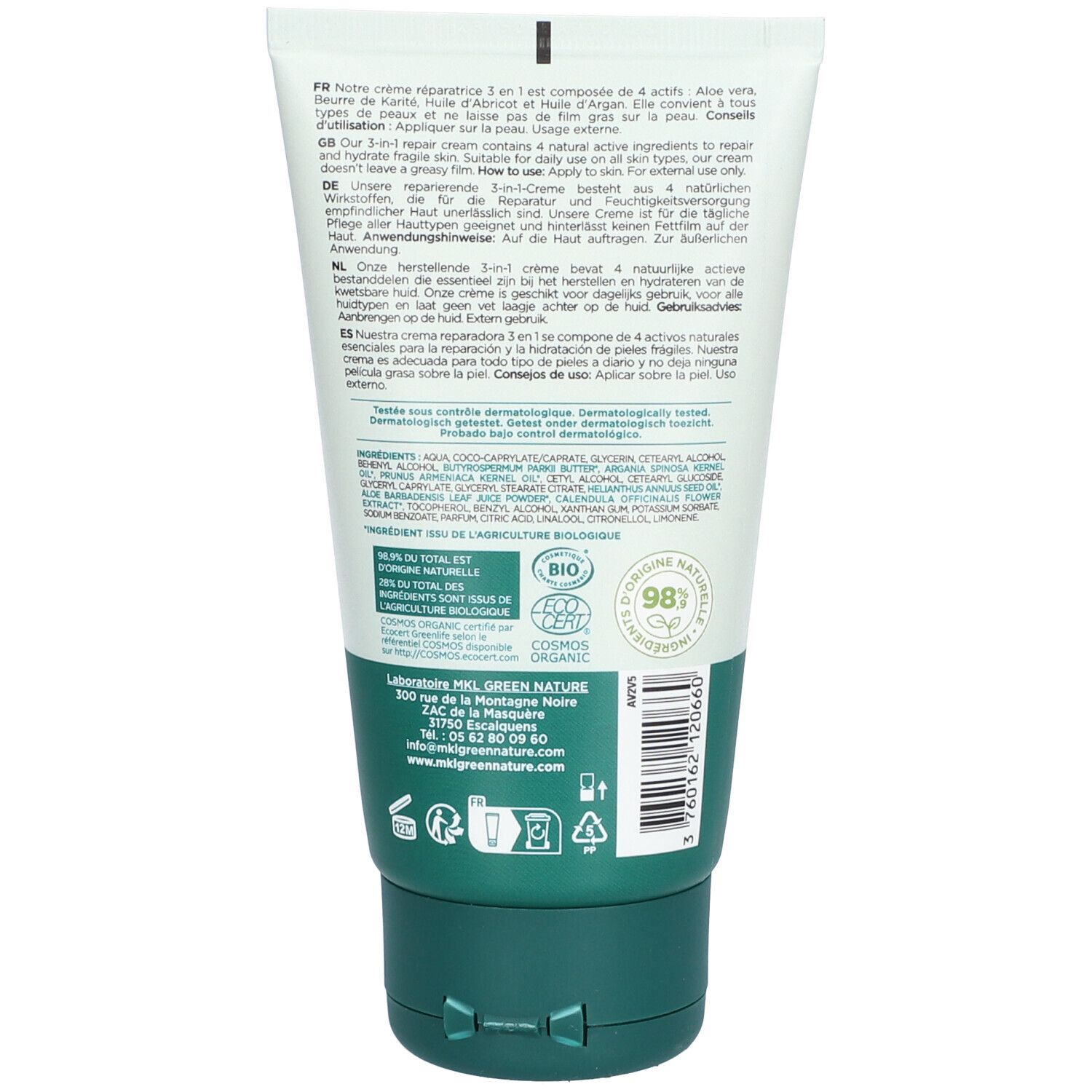 mkl CRÈME RÉPARATRICE ALOE VERA 150 ML - CERTIFIÉE BIO