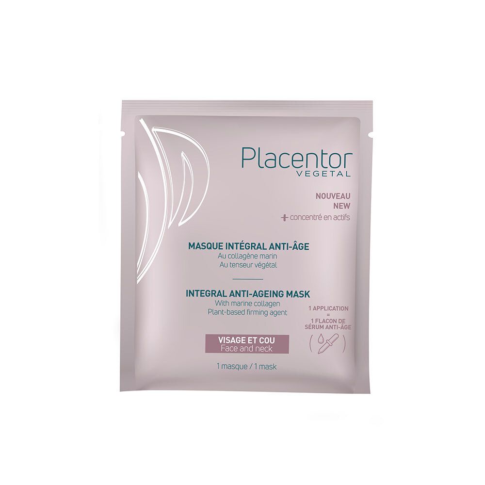 Sachet de masque intégral anti-âge Placentor Vegetal. Inscription du nom et des informations. 1 masque.