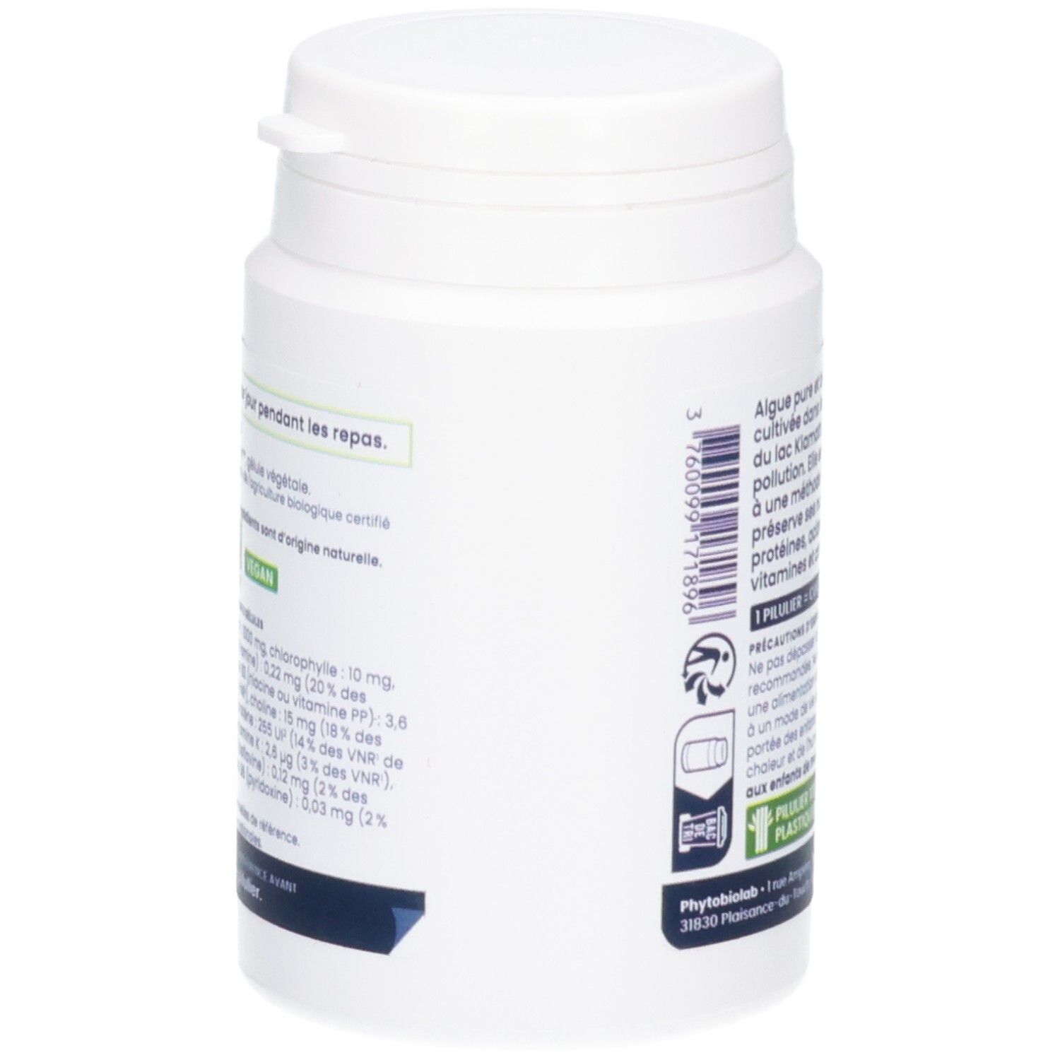 Vue latérale du pot avec informations détaillées sur le produit et label bio.