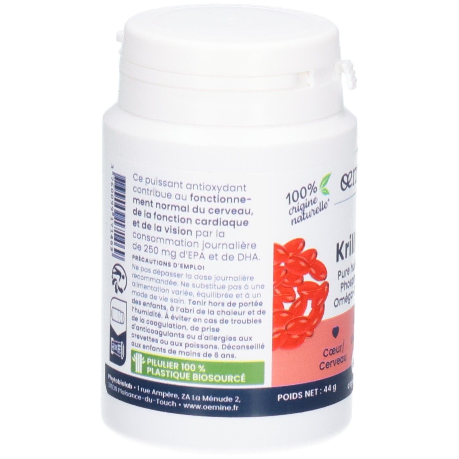 Oemine Krill NKO verso: Informations sur les ingrédients et l'utilisation. 60 capsules.